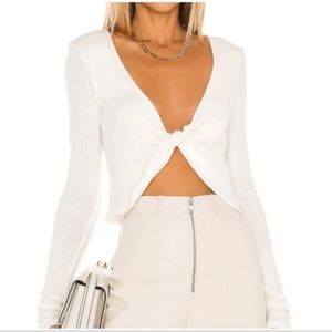 Michael Costello x revolve long sleeve ivory plunge top